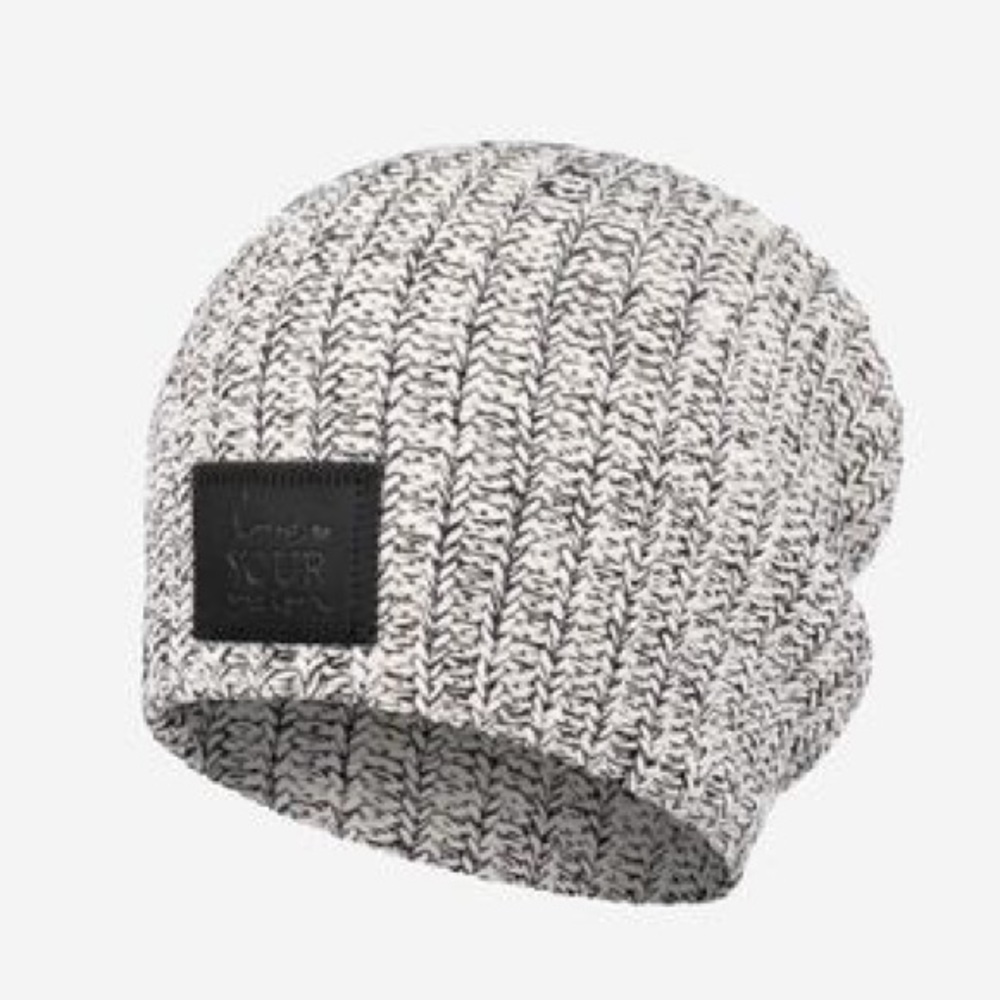 LYM Black Speckled Beanie with Black Leather Patch
